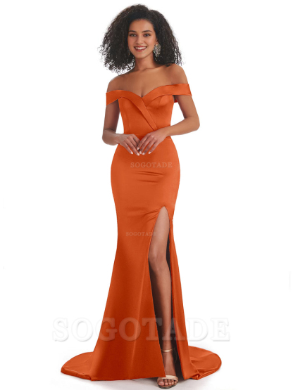 Sexy Mermaid Soft Satin Off The Shoulder Long African Bridesmaid Dresses prom shop dresses