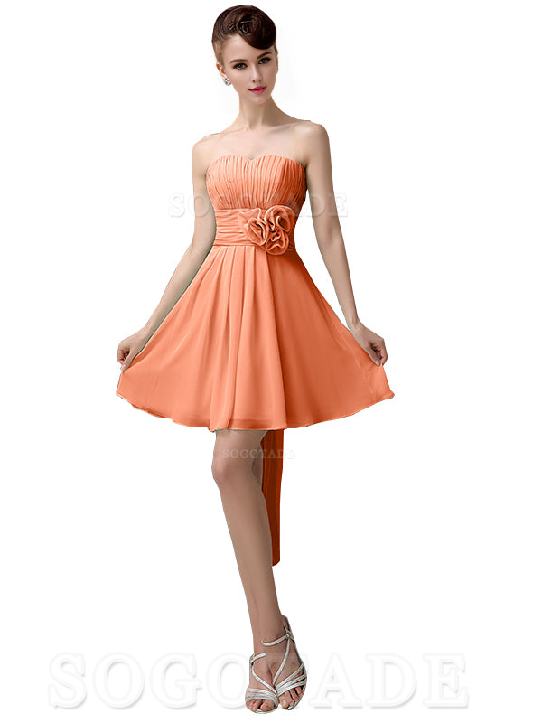 A-Line Off Shoulder Sweatheart Chiffon Short With Flower Bridesmaid Dresses Formal Women's Dresses Wedding Guests Dresses
