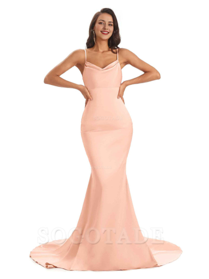 Sexy Backles Soft Satin Spaghetti Straps Maxi Mermaid Bridesmaid Dresses Online prom shop dresses