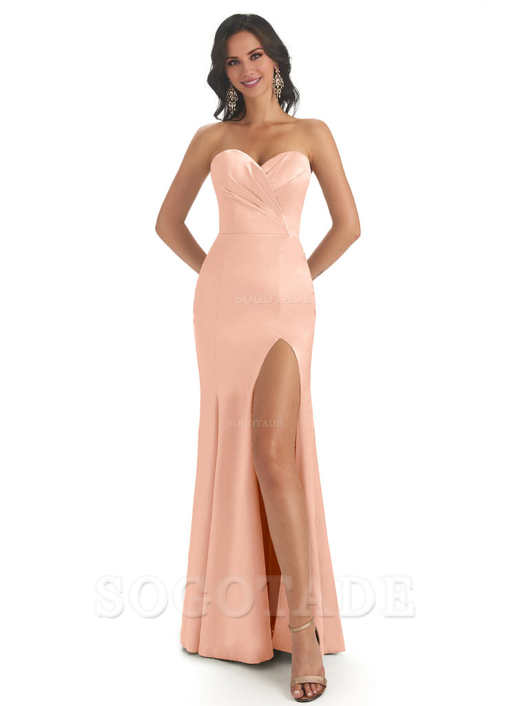 Simple Soft Satin Side Slit Sweetheart Long Mermaid Bridesmaid Dresses Elegant Evening Party Dress