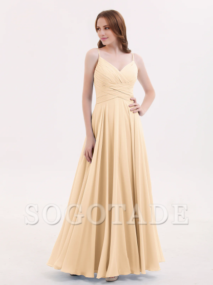 V-neck Fine Shoulder Strap Floor Length Chiffon Bridesmaid Dresses Online