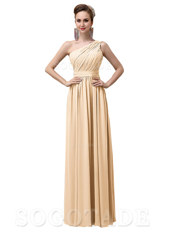 Charming One-Shoulder A-Line Chiffon Pleated Floor-Length Long Elegant Bridesmaid Dresses Formal Women's Dresses Wedding Guests Dresses