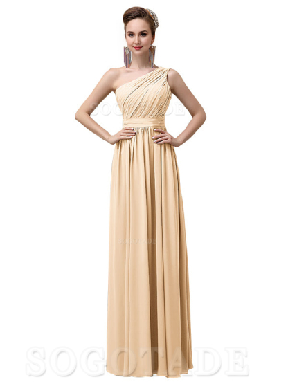 Charming One-Shoulder A-Line Chiffon Pleated Floor-Length Long Elegant Bridesmaid Dresses Formal Women's Dresses Wedding Guests Dresses