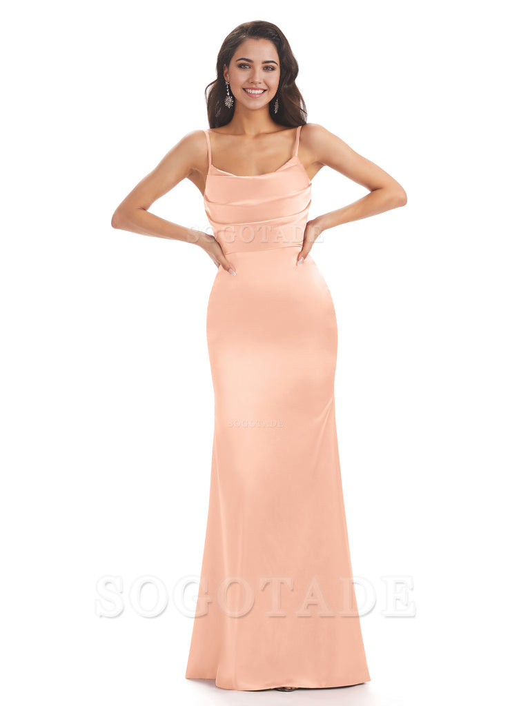 Mermaid Spaghetti Straps Satin formal dresses evening gown Bridesmaid Dresses With Side Slit 