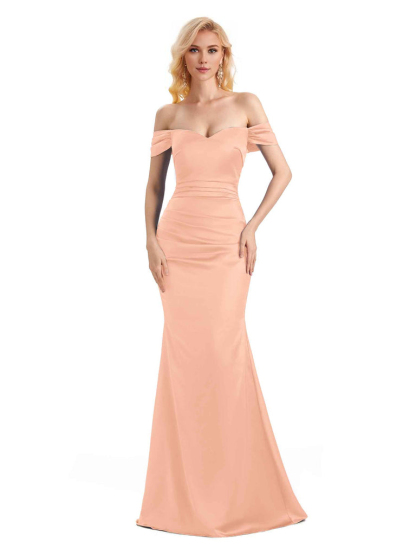 Off The Shoulder Long Mermaid Satin Bridesmaid Dresses Elegant Evening Party Dress