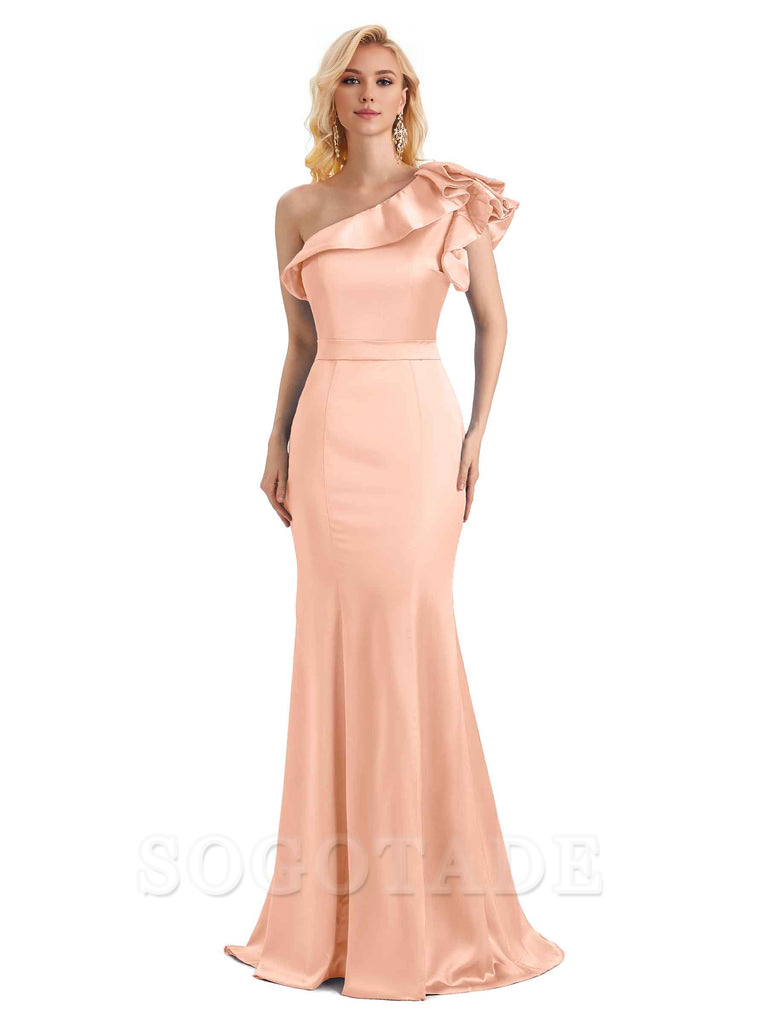 One Shoulder Long Mermaid Bridesmaid Dresses Soft Satin Charming Evening Party Dress