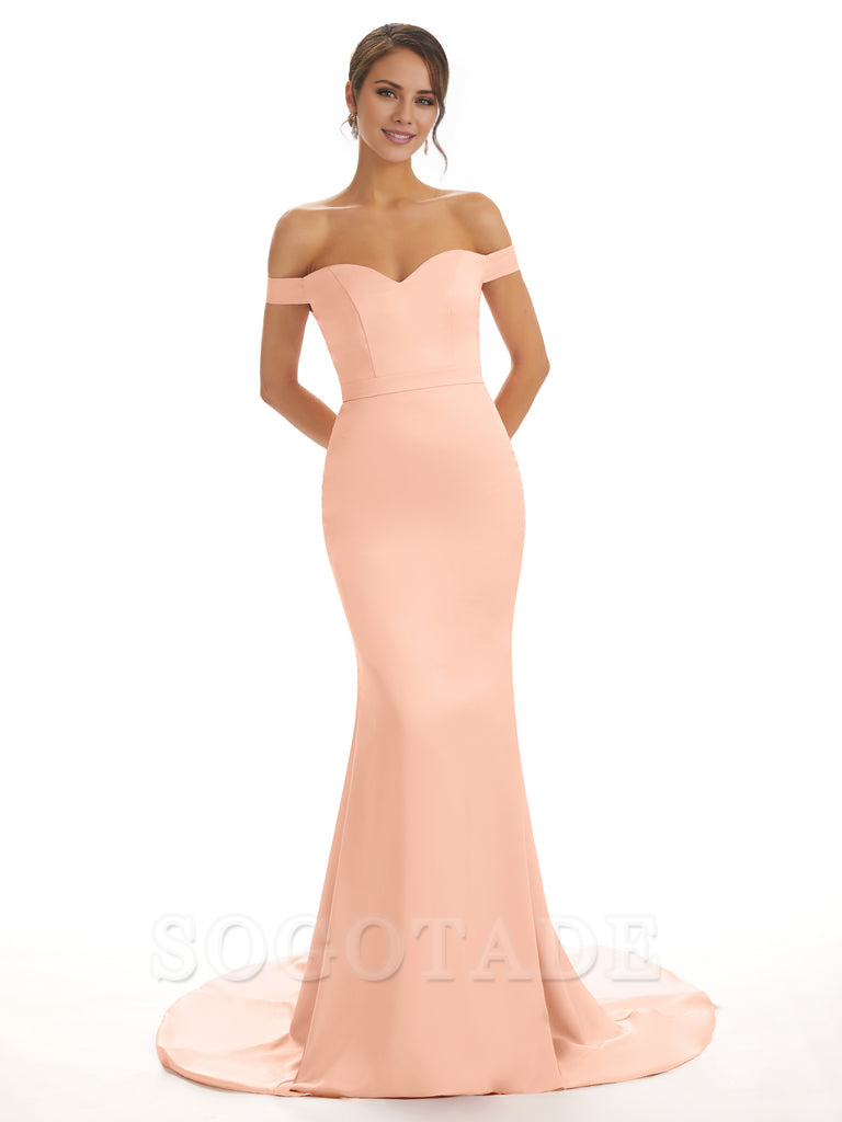 Elegant Off The Shoulder Satin Long Mermaid Bridesmaid Dresses