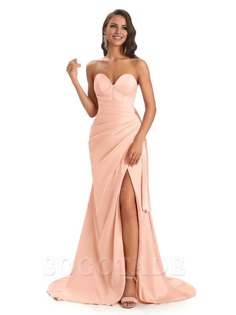 Sexy Soft Satin Side Slit Sweetheart Long Mermaid African Bridesmaid Dresses Elegant Evening Party Dress