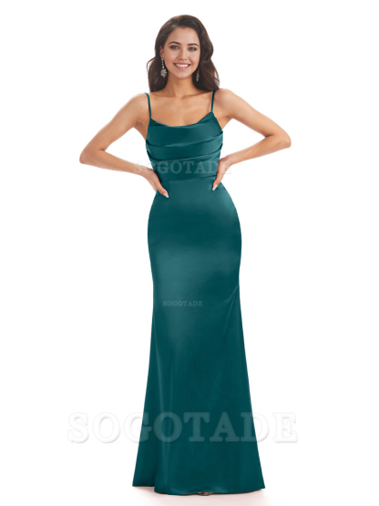 Mermaid Spaghetti Straps Satin formal dresses evening gown Bridesmaid Dresses With Side Slit 