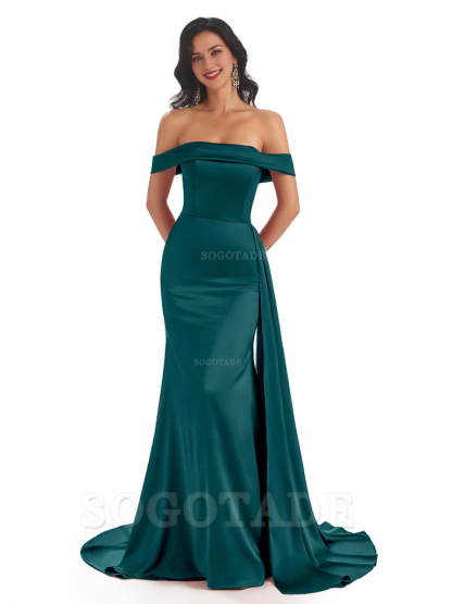 Sexy Off The Shoulder Soft Satin Mermaid Long Bridesmaid Dresses Gown prom shop dresses