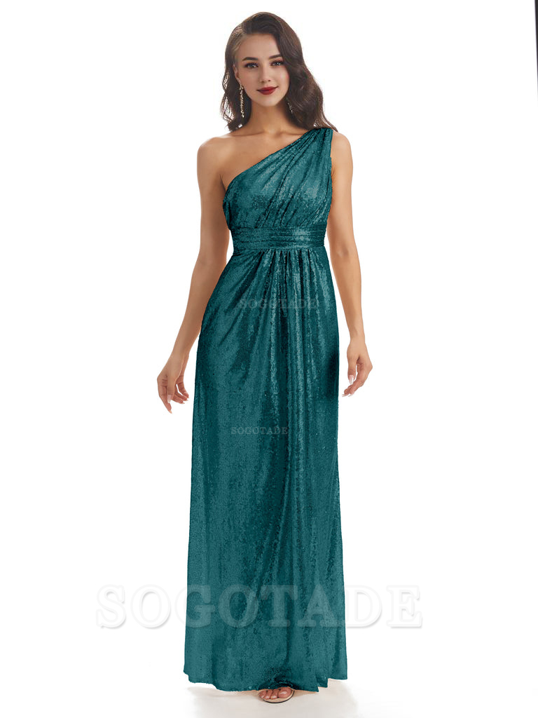 Sexy Sequin One Shoulder Sleeveless Long Mermaid Bridesmaid Dresses prom shop dresses