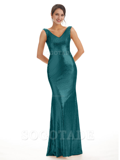 Sleeveless V Neck Mermaid Cultivate oneself Sequin Shining Luxury Bridesmaid Dresses Formal Women's Dresses Wedding Guest Dresses