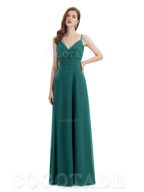 Chiffon V-Neck Spaghetti Strap Floor-Length Side Fork Long Bridesmaid Dresses Formal Women's Dresses Wedding Guests Dresses