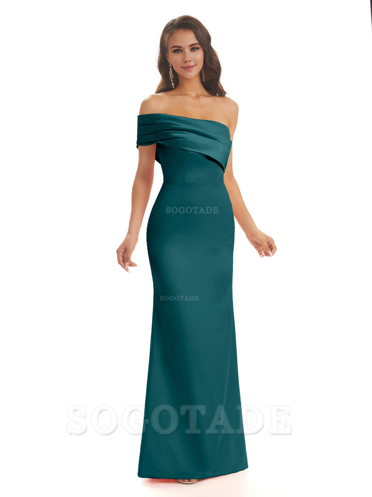 Soft Satin Sexy Side Slit One Shoulder Long Mermaid Bridesmaid Dresses Online prom dress in store