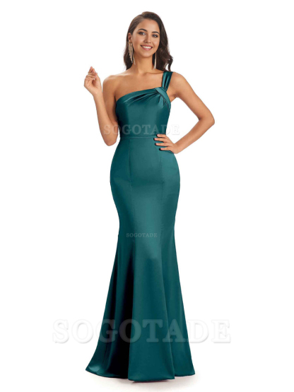 Mermaid One Shoulder Satin Floor Length formal dresses evening gown Bridesmaid Dresses