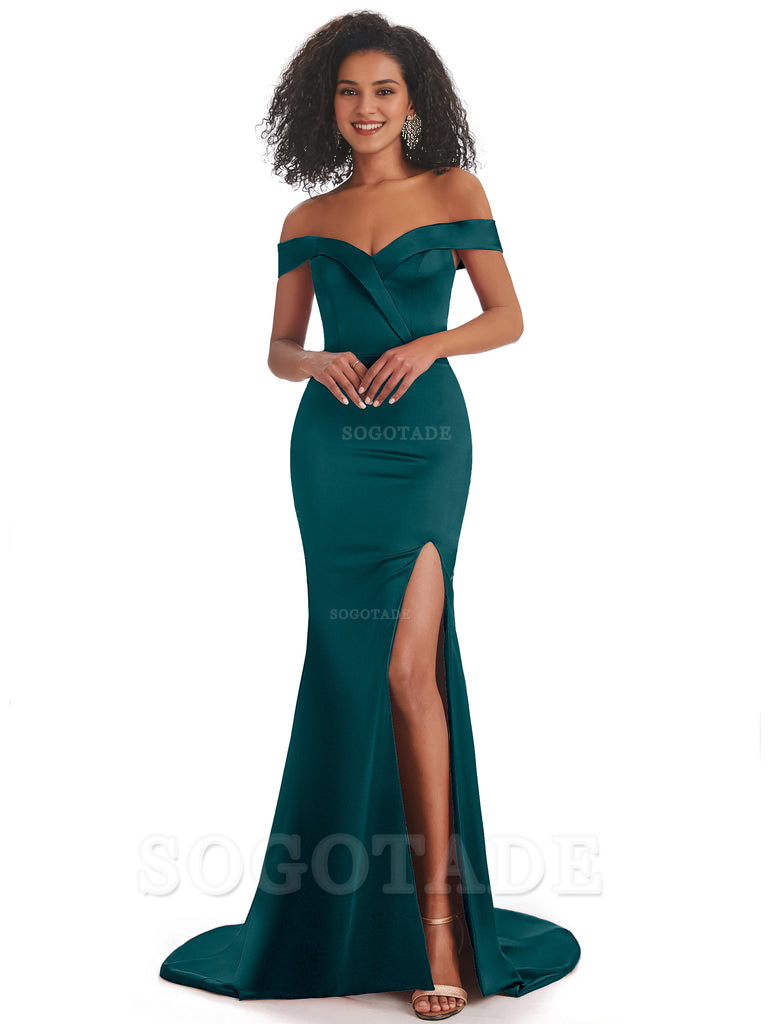 Sexy Mermaid Soft Satin Off The Shoulder Long African Bridesmaid Dresses prom shop dresses