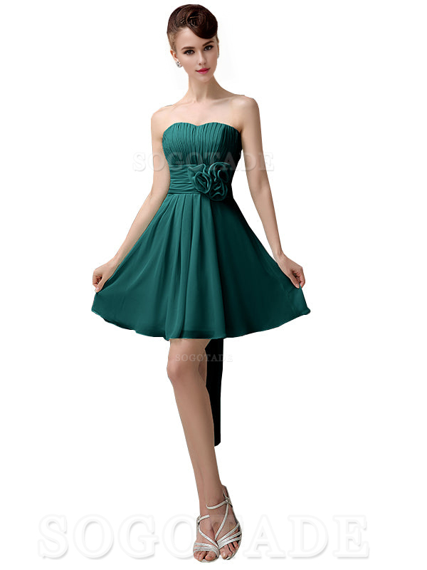 A-Line Off Shoulder Sweatheart Chiffon Short With Flower Bridesmaid Dresses Formal Women's Dresses Wedding Guests Dresses