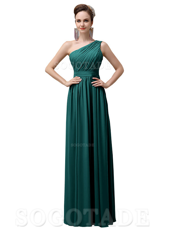 Charming One-Shoulder A-Line Chiffon Pleated Floor-Length Long Elegant Bridesmaid Dresses Formal Women's Dresses Wedding Guests Dresses