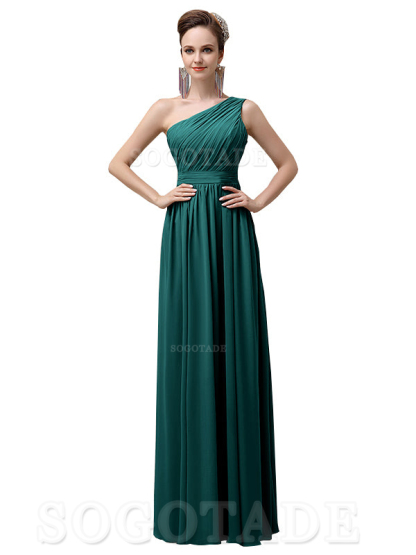 Charming One-Shoulder A-Line Chiffon Pleated Floor-Length Long Elegant Bridesmaid Dresses Formal Women's Dresses Wedding Guests Dresses