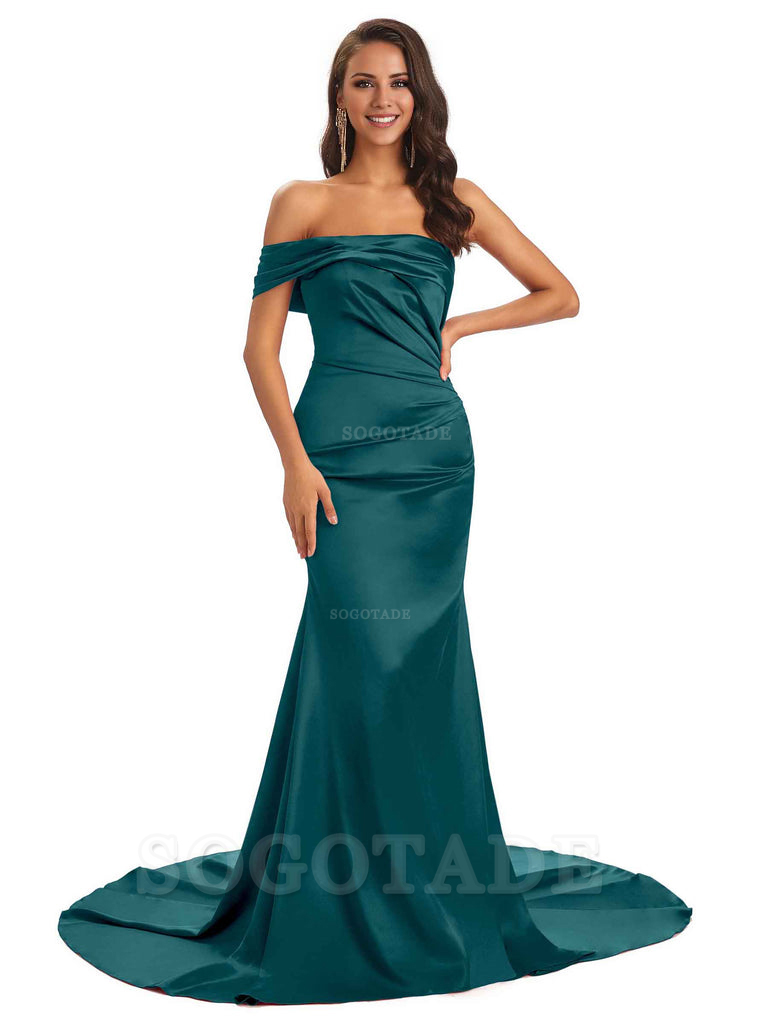 Sexy Soft Satin One Shoulder Long Unique Mermaid Bridesmaid Dresses Elegant Evening Party Dress
