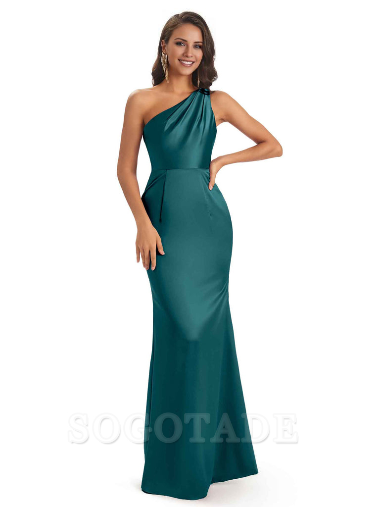 One Shoulder Long Mermaid Bridesmaid Dresses Sexy Soft Satin Elegant Evening Party Dress