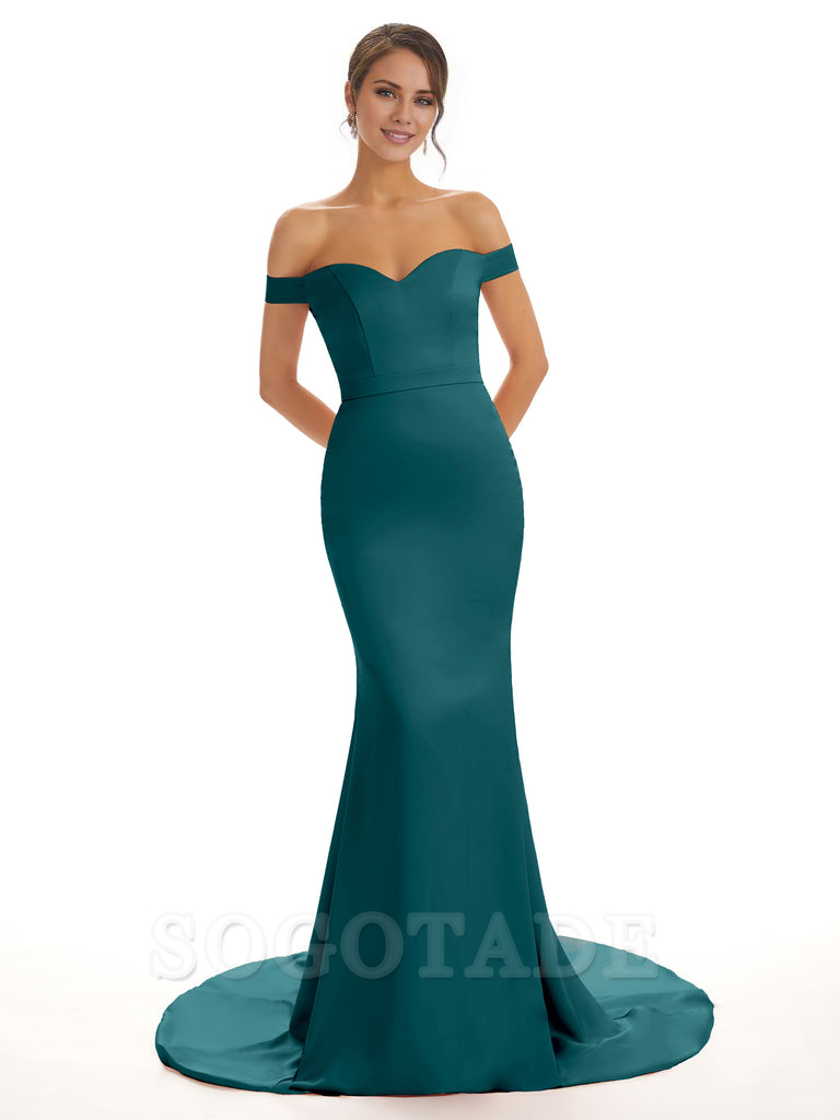 Elegant Off The Shoulder Satin Long Mermaid Bridesmaid Dresses