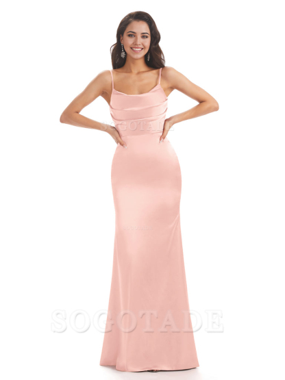 Mermaid Spaghetti Straps Satin formal dresses evening gown Bridesmaid Dresses With Side Slit 
