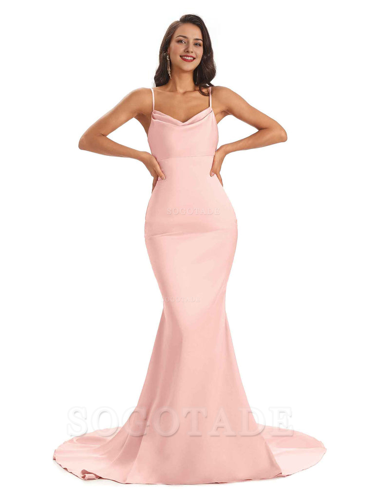 Sexy Backles Soft Satin Spaghetti Straps Maxi Mermaid Bridesmaid Dresses Online prom shop dresses