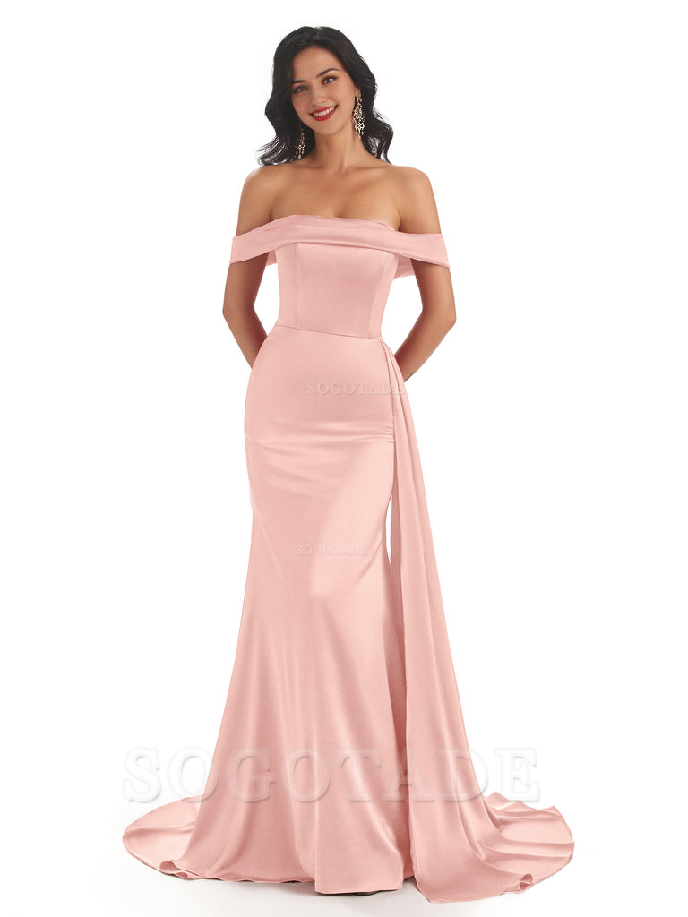 Sexy Off The Shoulder Soft Satin Mermaid Long Bridesmaid Dresses Gown prom shop dresses