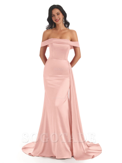 Sexy Off The Shoulder Soft Satin Mermaid Long Bridesmaid Dresses Gown prom shop dresses