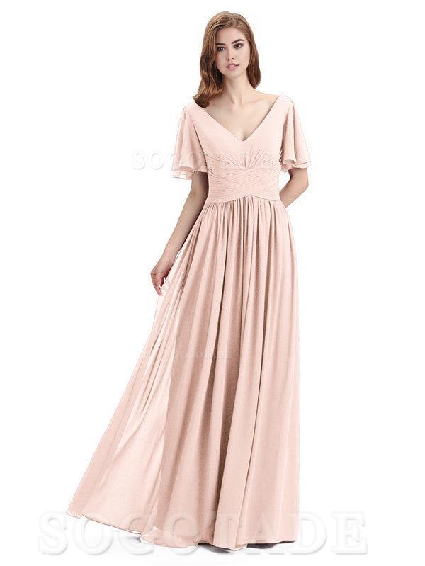A-Line Chiffon Short Sleeves Elegant Floor-Length Bridesmaid Dresses Formal Women's Dresses Wedding Guests Dresses