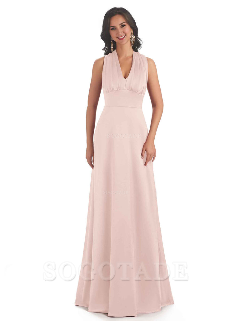 Convertiable Soft Satin A-Line Long Wedding Bridesmaid Dresses Online prom dress in store