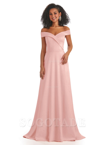 Soft Satin Off The Shoulder Long A-Line African Bridesmaid Dresses prom dress stores ﻿