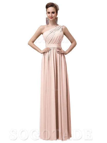 Charming One-Shoulder A-Line Chiffon Pleated Floor-Length Long Elegant Bridesmaid Dresses Formal Women's Dresses Wedding Guests Dresses