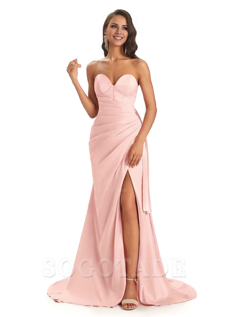 Sexy Soft Satin Side Slit Sweetheart Long Mermaid African Bridesmaid Dresses Elegant Evening Party Dress