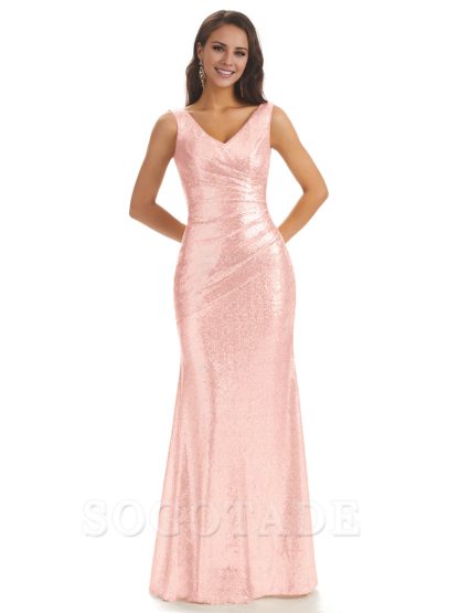 Sexy Sequin V-Neck Sparkly Long Mermaid Bridesmaid Dresses Charming Evening Party Dress