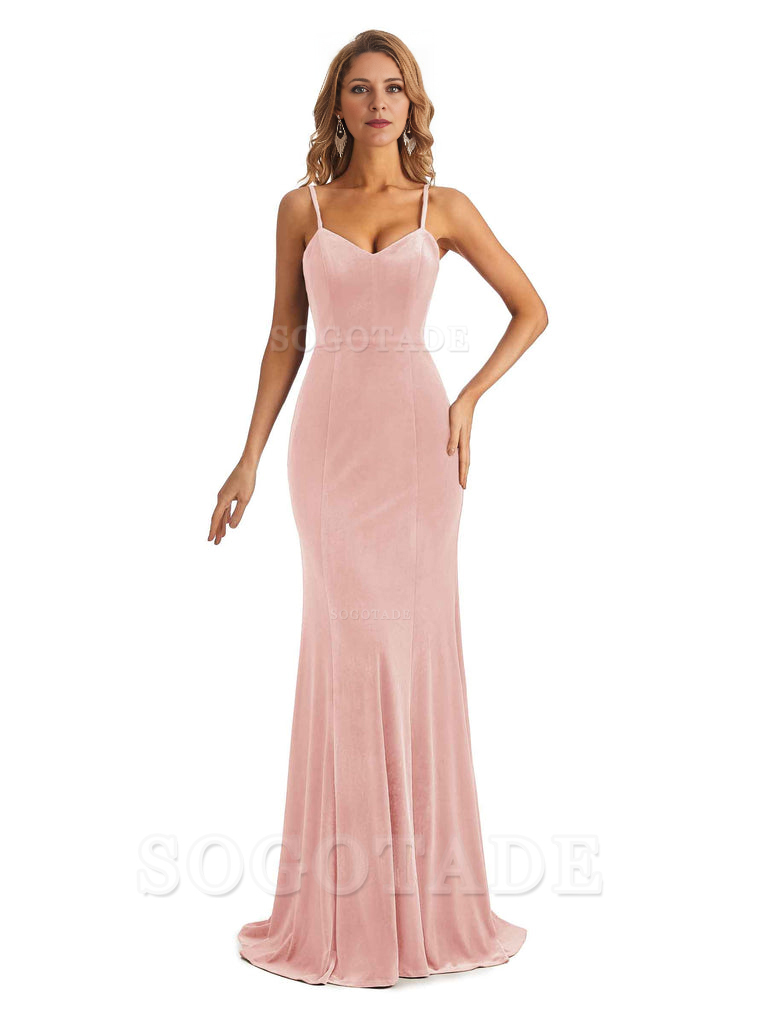 Elegant Charming V-Neck Mermaid Spaghetti Straps Backless Velvet Long High Quality Bridesmaid Dresses Formal Women's Dresses Wedding Guests Dresses