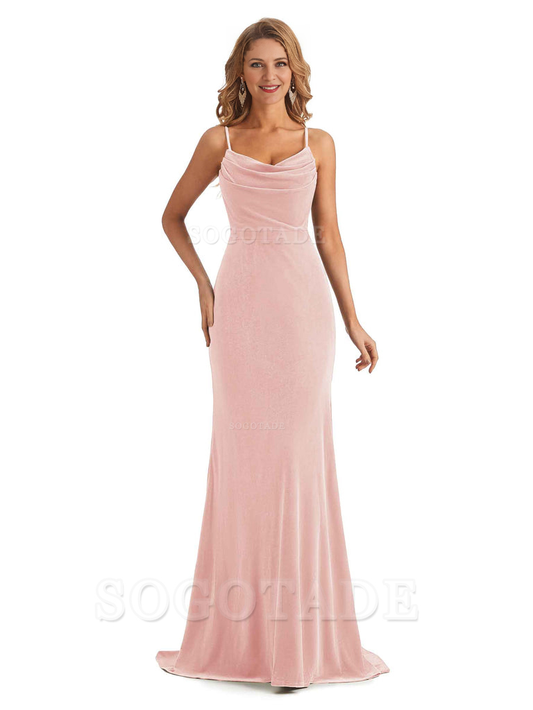 Elegant High Quality Mermaid Spaghetti Straps Cowl Velvet Side Slit Long Exquisite Bridesmaid Dresses Formal Women's Dresses Wedding Guests Dresses