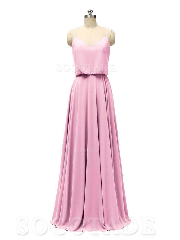 Elegant Simple V Neck Spaghetti Strap Chiffon Floor Length Modern Bridesmaid Dresses Formal Women's Dresses Wedding Guests Dresses