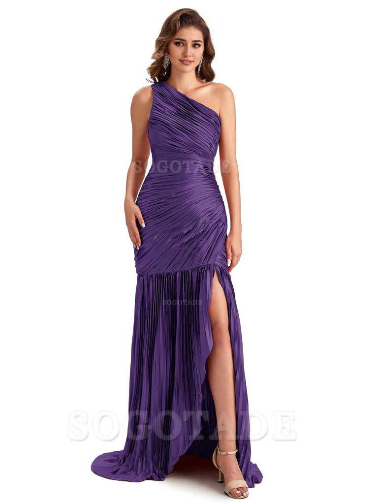 Sexy Side Slit Mermaid Soft Satin One Shoulder Long Ladies Bridesmaid Dresses Online