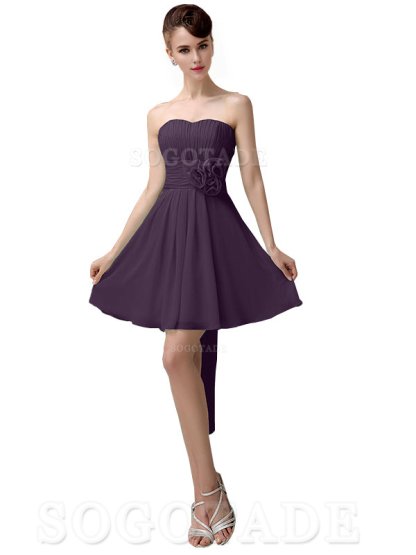 A-Line Off Shoulder Sweatheart Chiffon Short With Flower Bridesmaid Dresses Formal Women's Dresses Wedding Guests Dresses