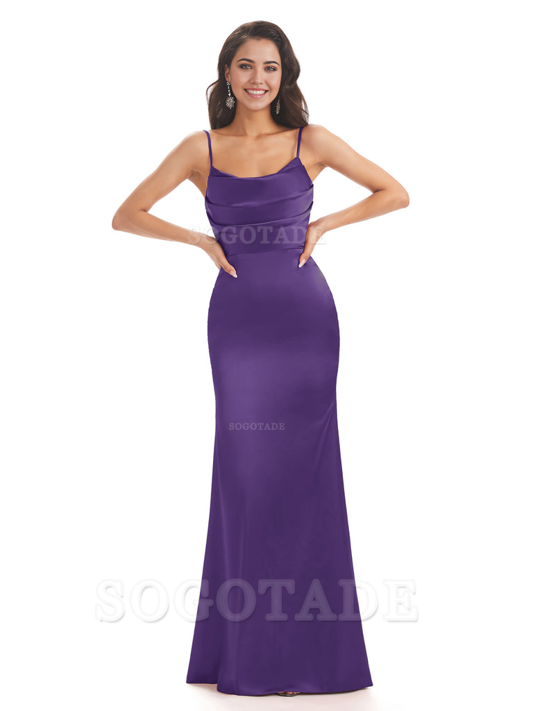 Mermaid Spaghetti Straps Satin formal dresses evening gown Bridesmaid Dresses With Side Slit 
