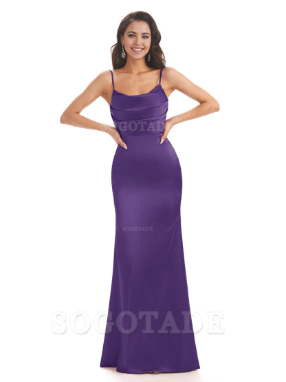 Mermaid Spaghetti Straps Satin formal dresses evening gown Bridesmaid Dresses With Side Slit 