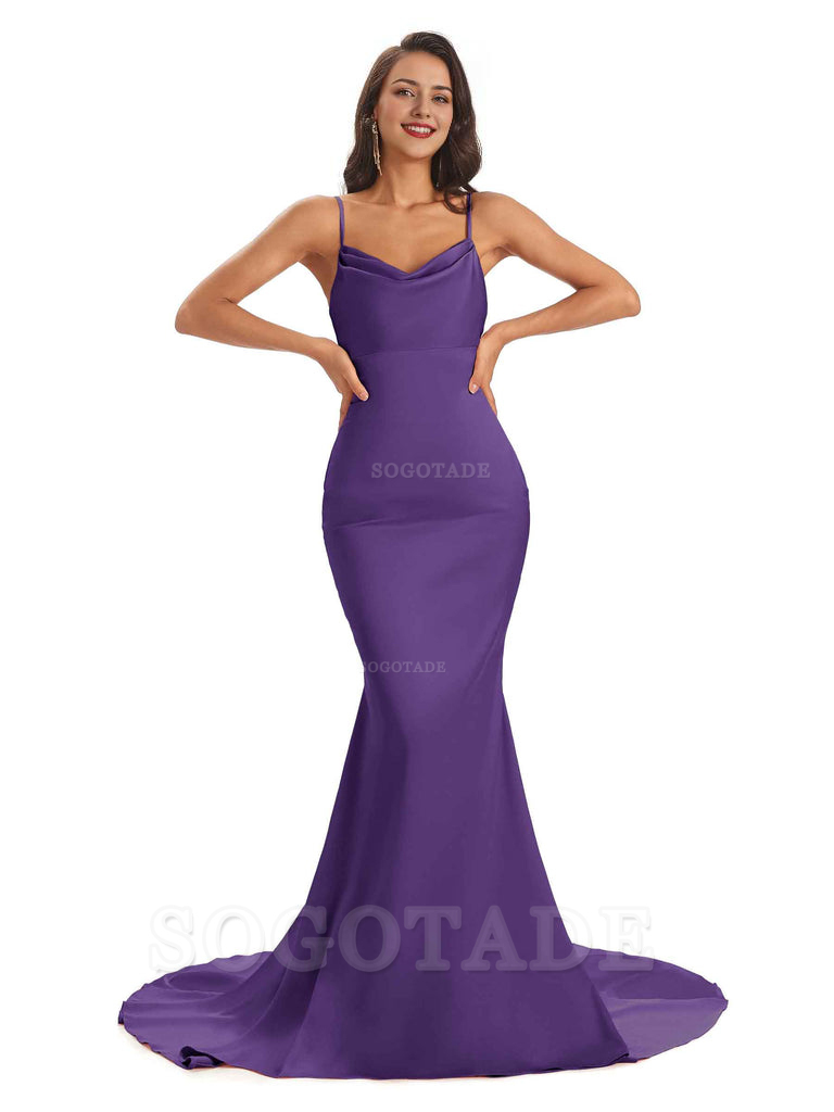 Sexy Backles Soft Satin Spaghetti Straps Maxi Mermaid Bridesmaid Dresses Online prom shop dresses