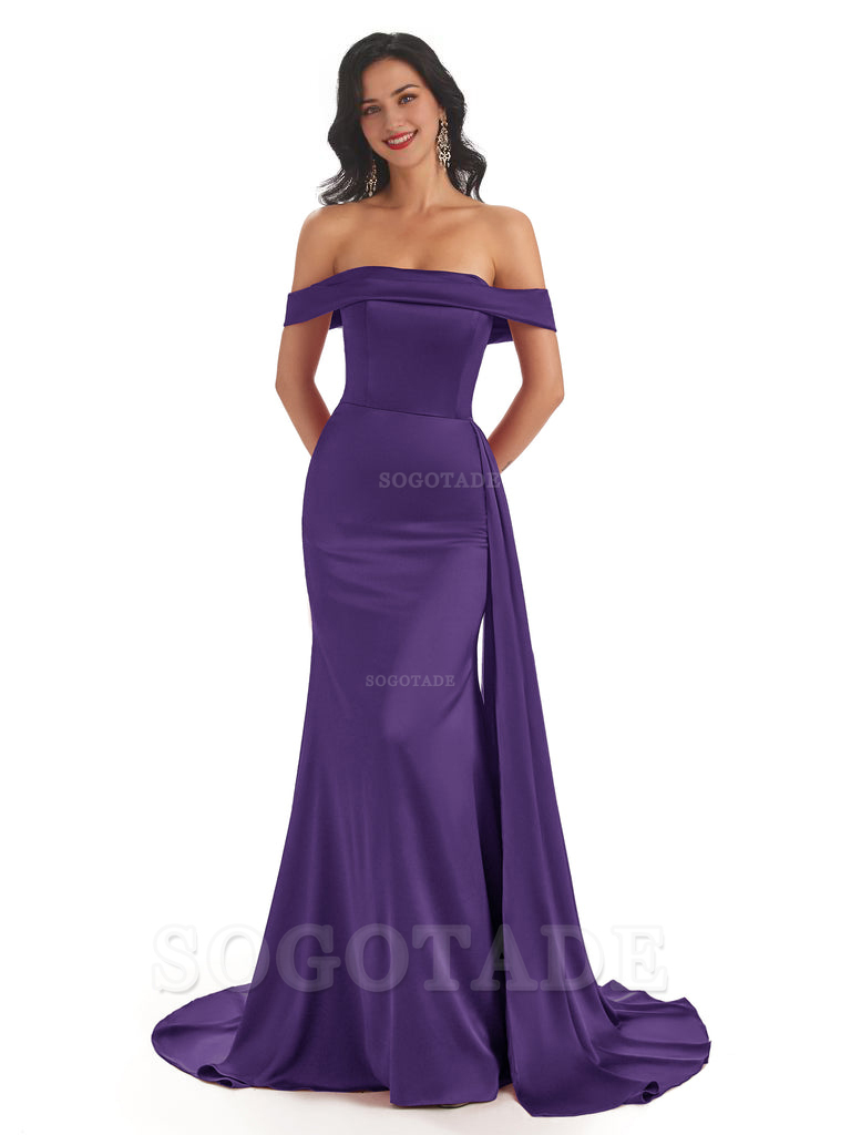 Sexy Off The Shoulder Soft Satin Mermaid Long Bridesmaid Dresses Gown prom shop dresses