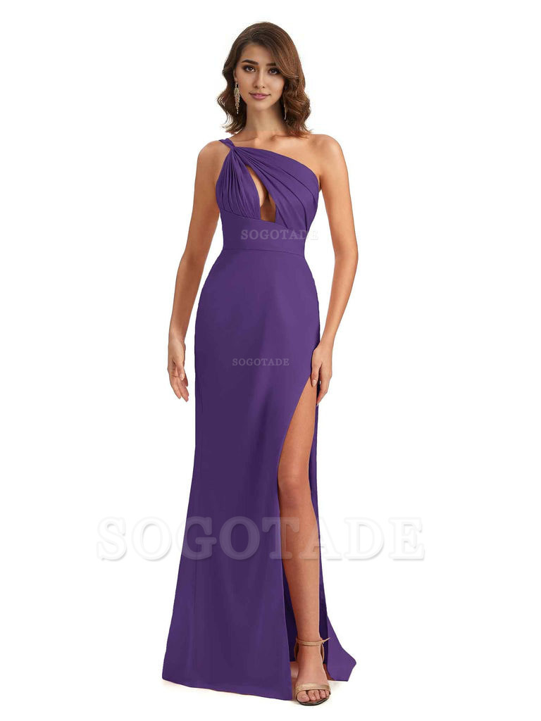 Sexy One Shoulder Silky Satin Unique Long Ladies Bridesmaid Dress For Wedding