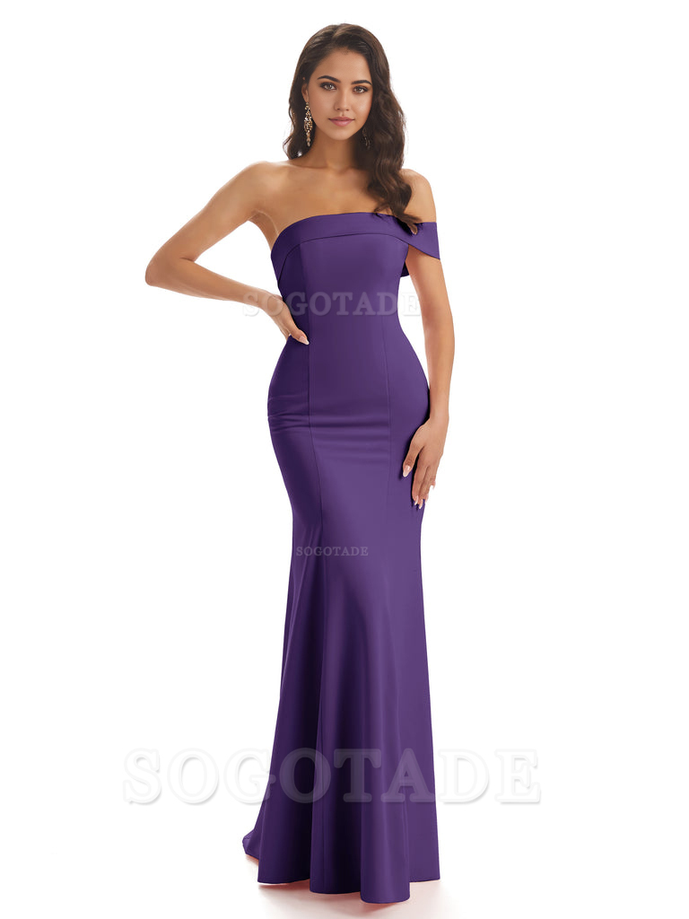 Mermaid One Shoulder Floor-Length Satin Sexy formal dresses evening gown Bridesmaid Dresses