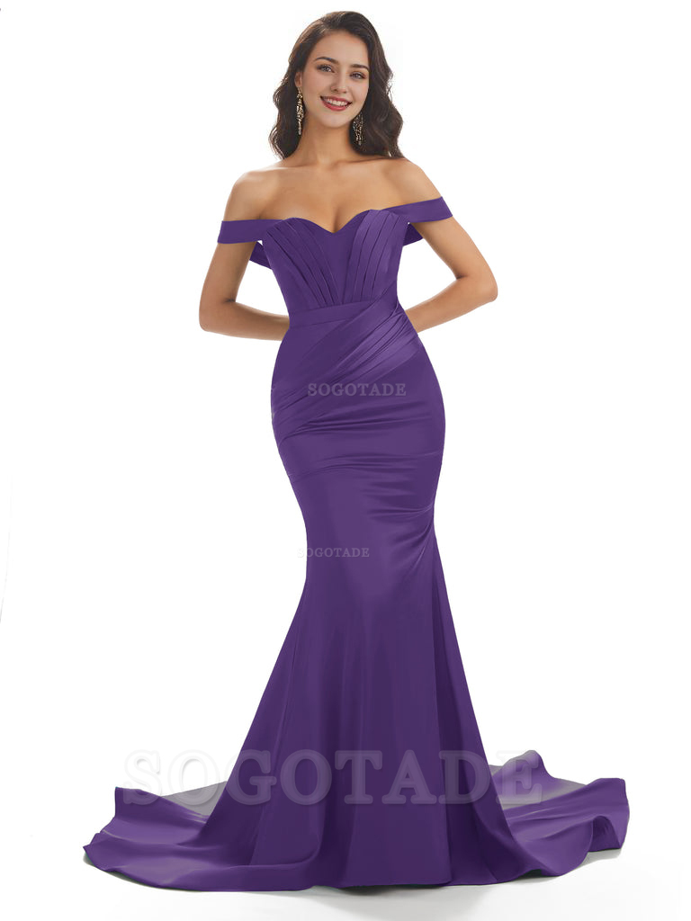 Sexy Mermaid Off The Shoulder Floor-Length Long Soft Satin Bridesmaid Dresses Online prom shop dresses