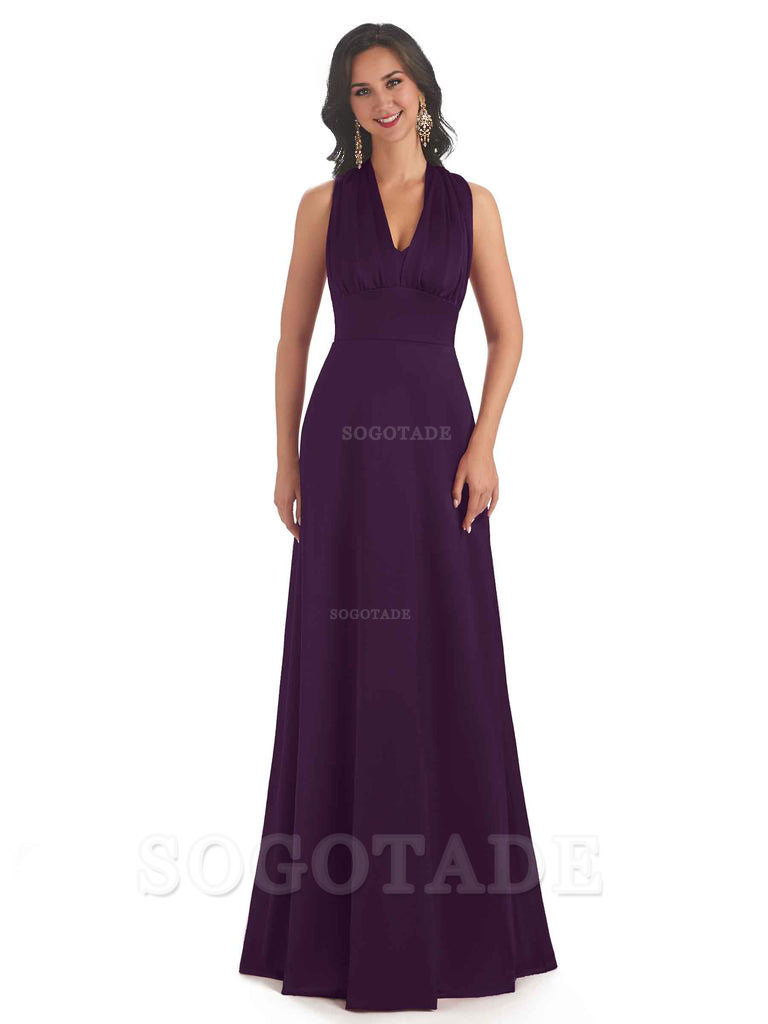 Convertiable Soft Satin A-Line Long Wedding Bridesmaid Dresses Online prom dress in store