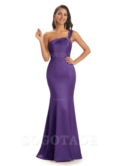 Mermaid One Shoulder Satin Floor Length formal dresses evening gown Bridesmaid Dresses